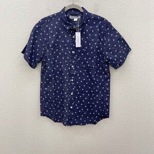 Outerknown Peace Sign Print Organic Short Sleeve Button Up Shirt Mens Small NEW